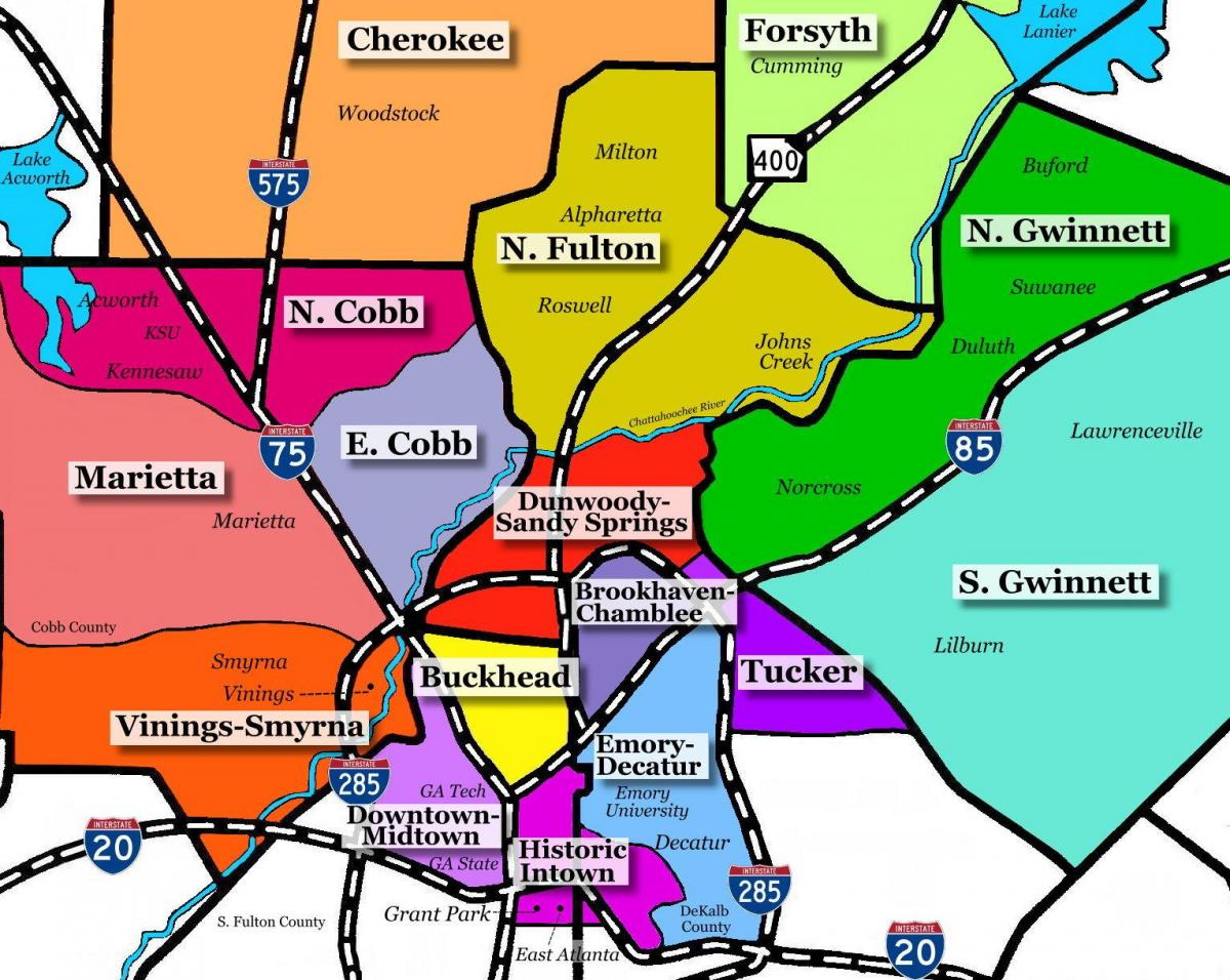 carte de la banlieue d'Atlanta