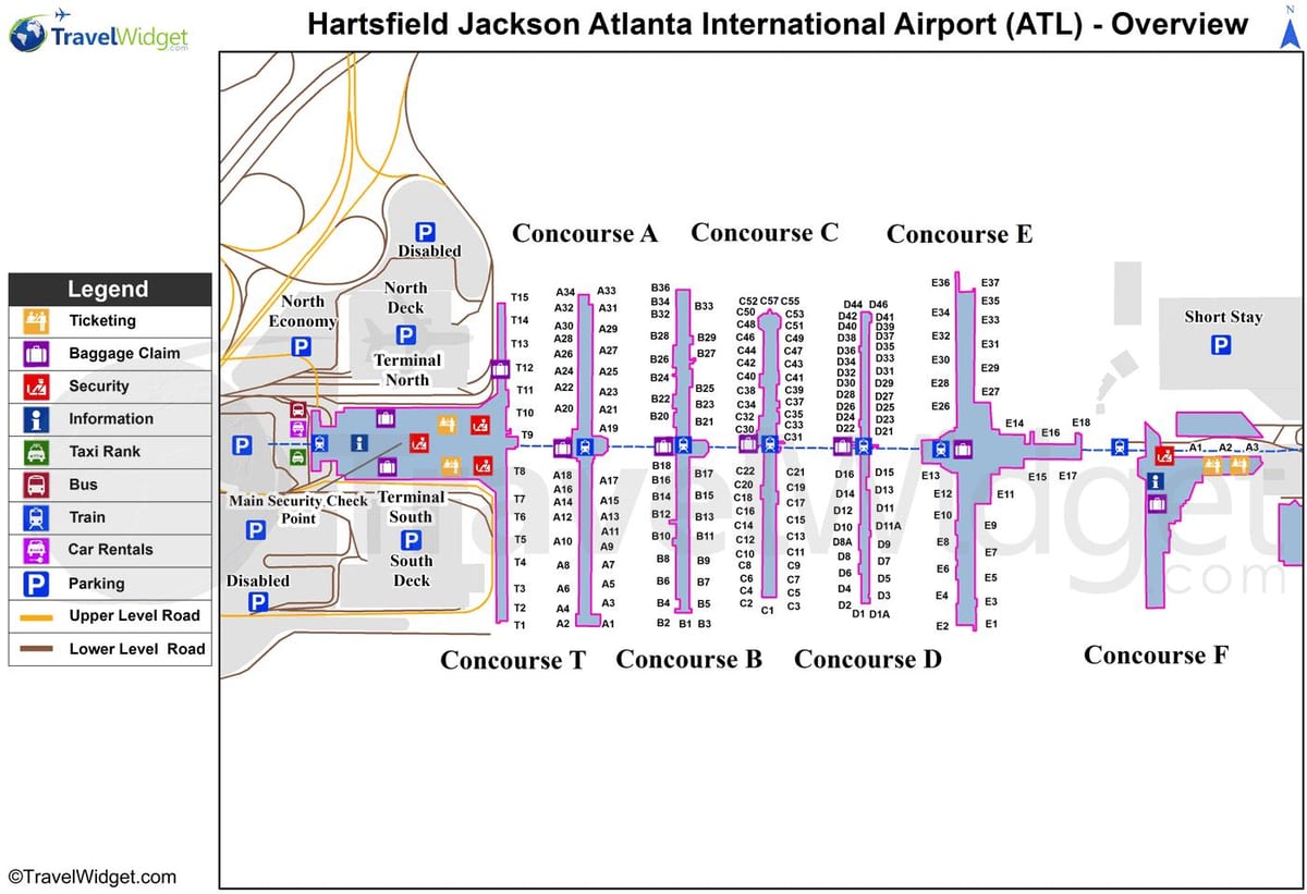 carte de l'aéroport Hartsfield Jackson Atlanta International Airport