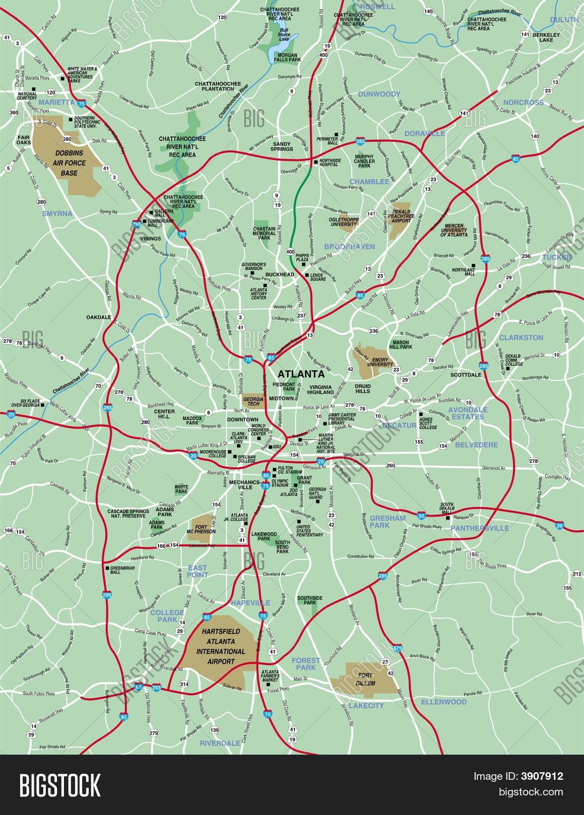Carte de la région d'Atlanta